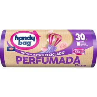 Bolsas de basura reciclada resistente Perfumada 55x63 30 litros para cubo cocina normal rollo 12 unidades -