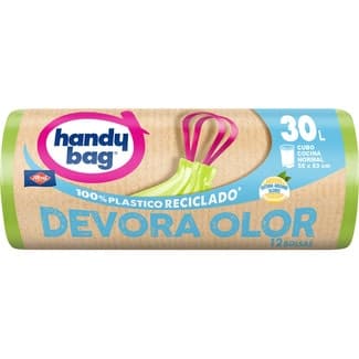 Bolsas de basura reciclada Devora Olor 55x63 cm 30 litros para cubo cocina normal rollo 12 unidades -