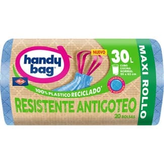 Bolsas de basura reciclada Resistente Antigoteo 55x63 30 litros para cubo cocina normal rollo 20 unidades -
