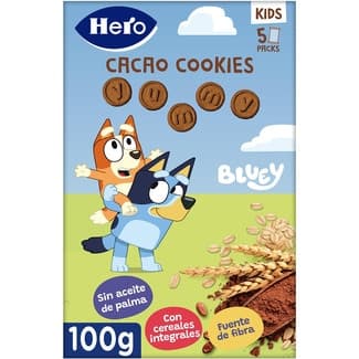 Cookies de cacao Yummy Bluey con cereales integrales 5 pack individuales caja 100 g -