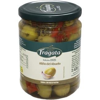 Aceitunas verdes con hueso aliño del abuelo verdial partida frasco 250 g neto escurrido -