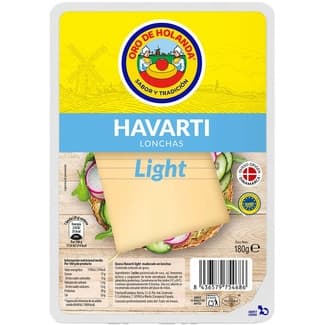 Queso light danés havarti de vaca IGP en lonchas envase 180 g elaborado con leche pasteurizada -