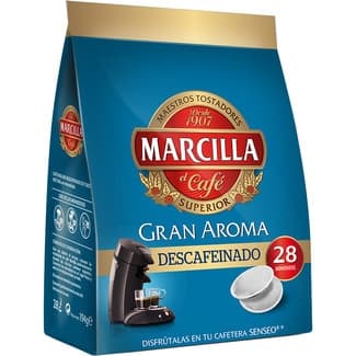 Café descafeinado natural Gran Aroma en monodosis para cafetera Senseo estuche 28 cápsulas -