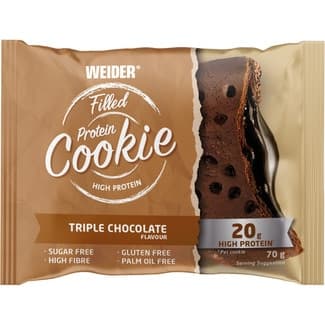 Cookie proteica rellena triple chocolate sin gluten, sin aceite de palma y sin azúcar envase 70 g -