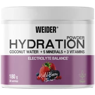 Hydratation Powder combina electrolitos, agua de coco y vitaminas bote 180 g para apoyar la hidratación y equilibrio mineral durante el ejercicio -