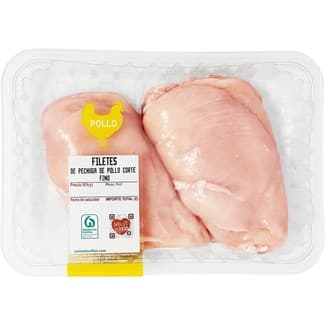 Filetes de pechuga de pollo corte fino peso aproximado bandeja 500 g