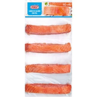 Lomos de salmón con piel 4 porciones de 125 g envase 500 g -