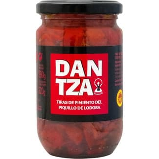 Pimientos del piquillo DOP de Lodosa en tiras frasco 220 g neto escurrido -