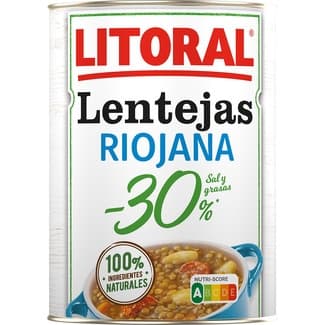 Lentejas a la riojana -30% sal y grasas sin gluten lata 425 g -
