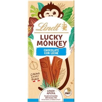 Chocolate con leche Lucky Monkey tableta 100 g apoya la preservación del mono Tití de San Martín -