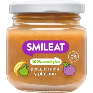 Tarrito de pera, ciruela y plátano 100% ecológico y sin gluten desde 6 meses envase 130 g -