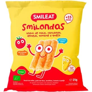 Smilondas snack de maíz, garbanzo, lenteja, tomate y queso ecológico y sin gluten bolsa 25 g desde 15 meses -