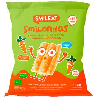 Smilondas snack de maíz, garbanzo, lenteja y zanahoria ecológico y sin gluten bolsa 25 g desde 15 meses -