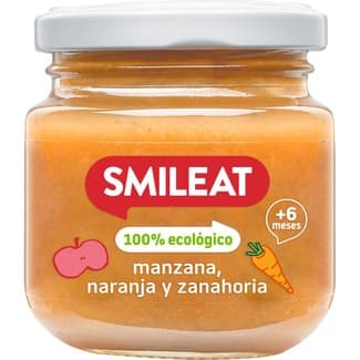 Tarrito de manzana, naranja y zanahoria 100% ecológico y sin gluten desde 6 meses envase 130 g -