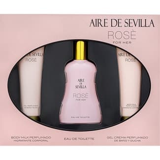 Rosé estuche con eau de toilette femenina natural spray 150 ml + body milk perfumado tubo 100 ml + gel de ducha en crema perfumado tubo 100 ml -
