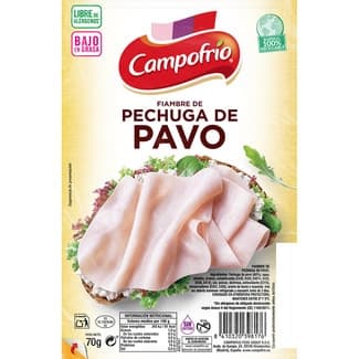 Fiambre de pechuga de pavo bajo en grasa en lonchas sin gluten sin lactosa envase 70 g -