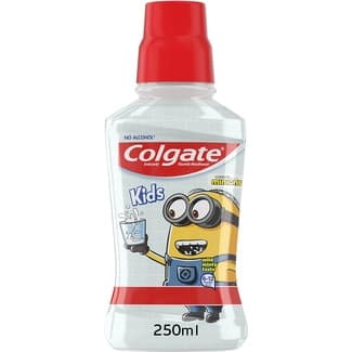 Enjuague bucal infantil anticaries Minions sabor a menta suave sin alcohol frasco 250 ml -