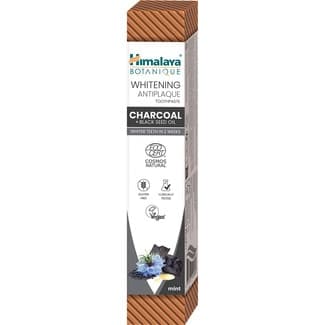 Pasta de dientes blanqueadora antiplaca con carbón vegetal y aceite de semillas negras tubo 75 ml ecológica sin gluten y vegana -