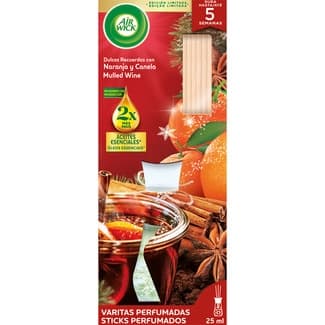 Ambientador mikado dulces recuerdos con naranja y canela con aceites esenciales bote 25 ml -