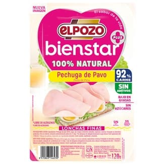 Pechuga de pavo 100% natural en lonchas finas sin gluten sin lactosa envase 120 g sin azúcares -