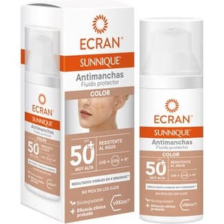 Sunnique fluido protector antimanchas con color vitEox 80 SPF-50+ dosificador 50 ml resistente al agua -