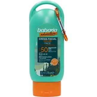 Adventure crema solar facial SPF-50 alta protección bote 50 ml resistente al agua + regalo de mosquetón -