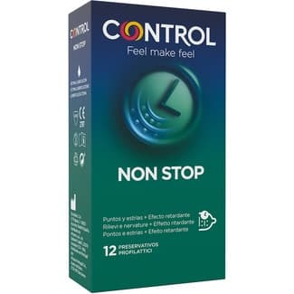 Preservativos Non Stop puntos y estrías + efecto retardante caja 12 unidades -