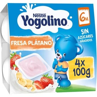 Postre lácteo de fresa y plátano sin azúcares añadidos desde 6 meses pack 4 tarrinas 100 g -