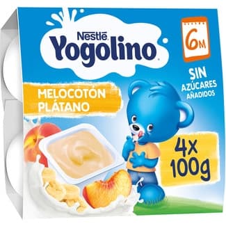 Postre lácteo de plátano y melocotón sin gluten desde 6 meses pack 4 tarrinas 100 g sin aceite de palma -