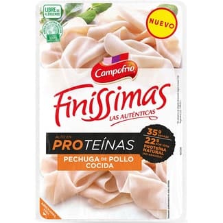 Finíssimas pechuga de pollo cocida en lonchas alto en proteínas envase 160 g neto escurrido -
