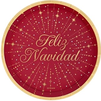 Plato llano cartón Feliz Navidad 23 cm pack 6 unidades -