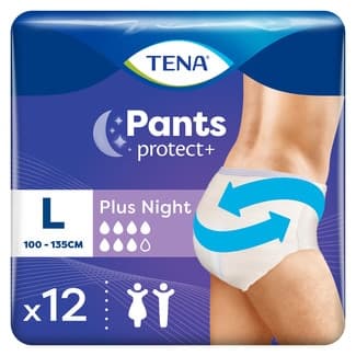 Pants braguita de incontinencia unisex absorción plus night talla L 100 - 135 cm bolsa 12 unidades -