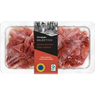 Jamón serrano Gran Reserva en lonchas finas colocadas a mano envase 150 g -