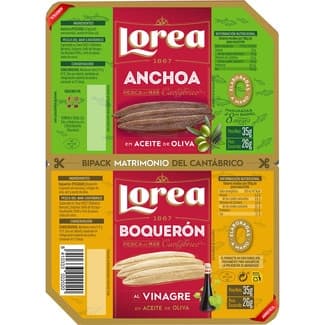 Anchoa del Cantábrico en aceite de oliva envase 26 g neto escurrido + boquerón al vinagre en aceite de oliva envase 26 gne -