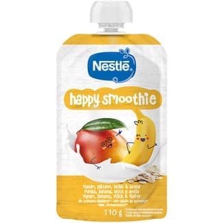 Puré de frutas y cereales Happy Smoothie mango y plátano bolsita 110 g a partir de 12 meses -