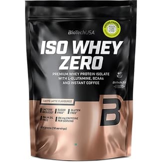 Iso Whey Zero 100% bebida de proteínas en polvo con sabor a café latte sin gluten bolsa 454 g sin azúcar y sin aceite de palma -