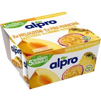 Especialidad vegetal de soja 2 melocotón + 2 piña con fruta de la pasión pack 4 unidades 125 g sin gluten sin lactosa -