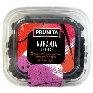 Dados de naranja con chocolate negro tarrina 250 g -