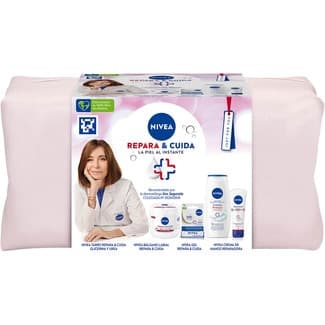 Neceser Repara & Cuida la piel al instante con bálsamo labial 4,8 g, crema de manos 100 ml ,crema de glicerina y urea 400ml y crema reparadora 250 ml -