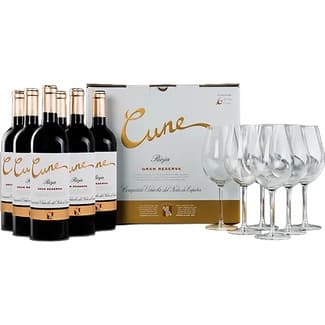 Vino tinto gran reserva DOCa Rioja caja 6 botellas 75 cl con regalo de 6 copas -