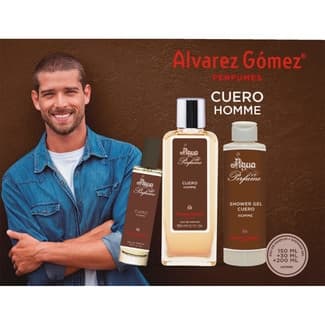 Estuche Cuero Homme con eau de parfum masculina 30 ml + eau de parfum 150 ml + shower gel cuero 200 ml -