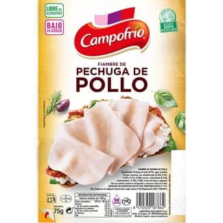 Fiambre de pechuga de pollo bajo en grasa en lonchas sin gluten sin lactosa envase 75 g -