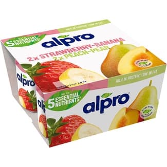Especialidad vegetal de soja fresa- plátano y melocotón- pera pack 4 unidades 125 g sin gluten sin lactosa -