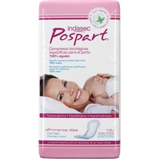 Posparto compresas tocológicas especificas para el parto 100% algodón bolsa 12 unidades -