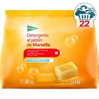 Detergente polvo al jabón de Marsella con oxígeno activo bolsa 22 cacitos -