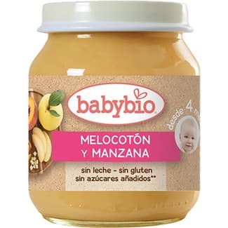Tarrito de melocotón y manzana ecológico sin leche sin gluten desde 4 meses envase 130 g -