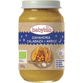 Tarrito de zanahoria, calabaza y arroz ecológico sin gluten sin leche desde 6 meses tarro 200 g -