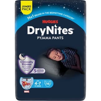 Calzoncillos de noche absorbentes para niños 4-7 años 17-30 kg bolsa 16 unidades -