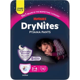 Braguitas de noche absorbentes para niñas 3-4 años 12-21 kg bolsa 16 unidades -