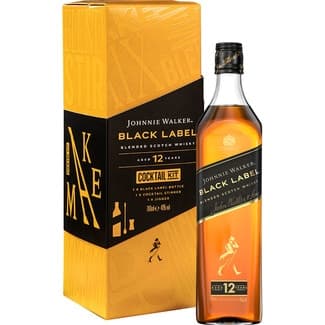 BLACK LABEL whisky blended escocés 12 años + kit para cocktail botella 70 cl -